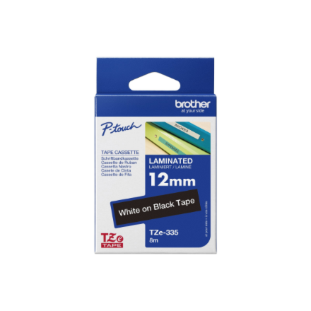 Brother | TZe-335 Laminated Tape | White on Black | TZe | 8 m | 1.2 cm