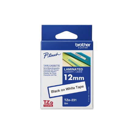 Brother | TZ-231 Laminated Tape | Black on White | TZe | 8 m | 1.2 cm
