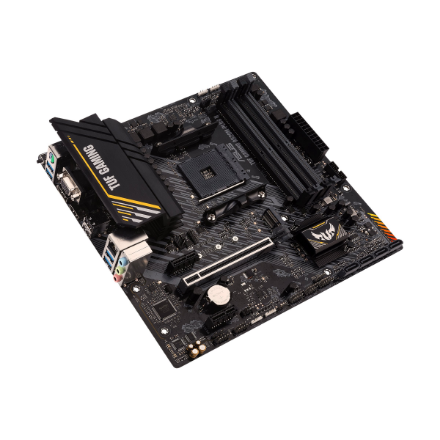 Asus | TUF GAMING A520M-PLUS II | Processor family AMD | Processor socket AM4 | DDR4 DIMM | Memory slots 4 | Supported hard disk drive interfaces SATA, M.2 | Number of SATA connectors 4 | Chipset AMD A520 | Micro ATX
