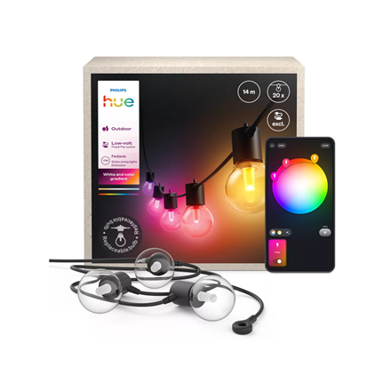 Philips Hue Hue Festavia Globe Outdoor String Lights, 14m Extension | 30 W