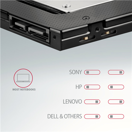 AXAGON Optical disk drive caddy for 2.5“ SSD/HDD. LED, 9.5 mm, Aluminum | RSS-CD09