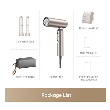 Dreame | Hair dryer | AHD51 Pocket Pro | 1300 W | Number of temperature settings 5 | Ionic function | Titanium Gold