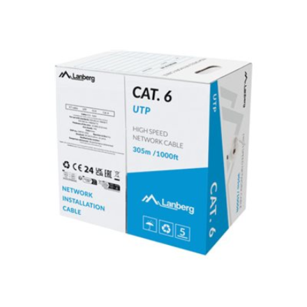 Lanberg | LAN Cable Cat.6 305M Solid CCA Grey Fluke Passed | LCU6-15CC-0305-S