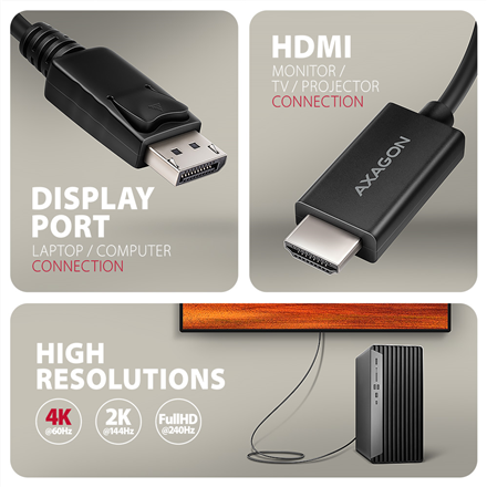 AXAGON Active cable RVD-HI20C2 | DisplayPort to HDMI | 1.8 m