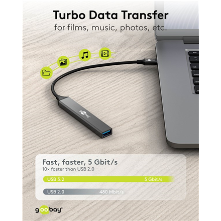 Goobay Slim 4-Port USB Hub, USB-C to USB-C/USB-A, 5 Gbit/s | 74459