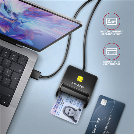 AXAGON Compact desktop USB contact Smart/ID & SD/microSD/SIM card reader with long, USB-A cable | CRE-SM3SD