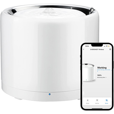 PETKIT | Smart Pet Drinking Fountain | Eversweet 3 Pro (Wireless Pump) | Capacity 1.8 L | Filtering | Material Stainless Steel, ABS | White