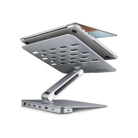 AXAGON Desk Mount | HMC-STND USB-C 5Gbps Stand and Hub 7in1 | Adjustable Height, Tilt | 10-16 " | Aluminum