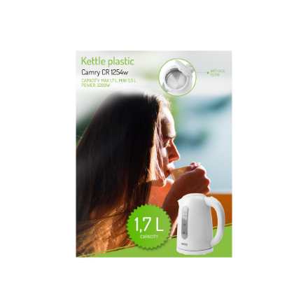 Camry | Kettle | CR 1254 | Standard | 2200 W | 1.7 L | Plastic | 360° rotational base | White