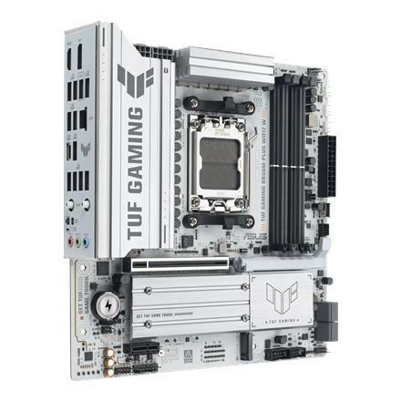 Asus TUF GAMING B850M-PLUS WIFI7 W | Processor family AMD | Processor socket AM5 | DDR5 | Supported hard disk drive interfaces SATA, M.2 | Number of SATA connectors 4