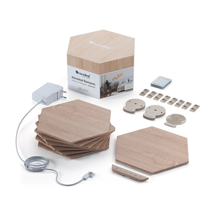 Nanoleaf | Elements Wood Look Hexagons Starter Kit (7 panels) | Cool White + Warm White
