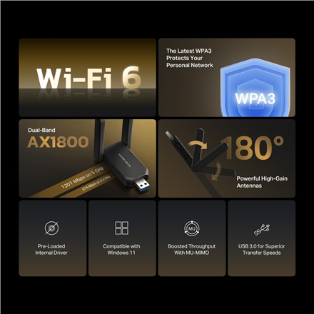 Mercusys AX1800 High-Gain Wireless Dual-Band USB Adapter | MA72XH