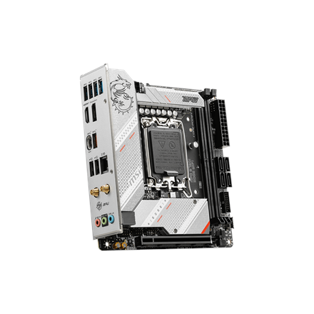 MSI | MPG B760I EDGE WIFI | Processor family Intel | Processor socket LGA1700 | DDR5 DIMM | Memory slots 2 | Supported hard disk drive interfaces SATA, M.2 | Number of SATA connectors 4 | Chipset Intel B760 | Mini-ITX