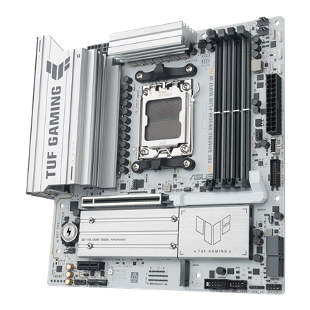 Asus TUF GAMING B850M-PLUS WIFI7 W | Processor family AMD | Processor socket AM5 | DDR5 | Supported hard disk drive interfaces SATA, M.2 | Number of SATA connectors 4