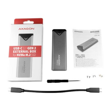 AXAGON External SuperSpeed+ USB-C metal box for M.2 NVMe SSD disks having sizes of up 42 to 80 mm | EEM2-UG2