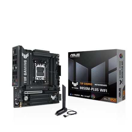 Asus TUF GAMING B850M-PLUS WIFI | Processor family AMD | Processor socket AM5 | DDR5 | Supported hard disk drive interfaces M.2, SATA | Number of SATA connectors 4