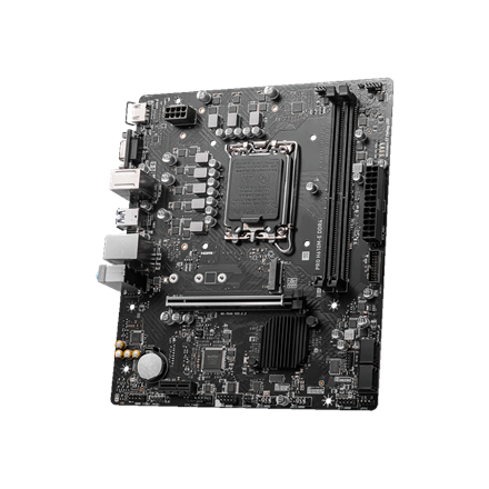 MSI | PRO H610M-E DDR4 | Processor family Intel | Processor socket LGA1700 | DDR4 DIMM | Memory slots 2 | Supported hard disk drive interfaces SATA, M.2 | Number of SATA connectors 4 | Chipset Intel H610 | Mirco-ATX