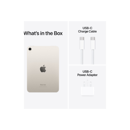 Apple | iPad mini | 8.3 " | Starlight | IPS | 2266 x 1488 pixels | Apple A17 Pro | 128 GB | Wi-Fi | Front camera | 12 MP | Rear camera | 12 MP | Bluetooth | 5.3 | iPadOS | USB-C charging cable