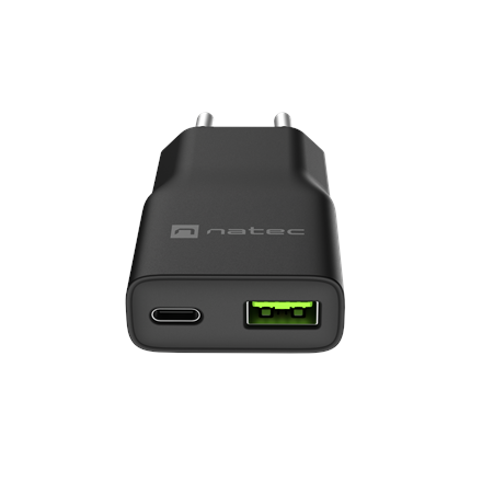 Natec Ribera USB Charger Gan Slim USB 1X USB-A + 1X USB-C 20W | NUC-2377