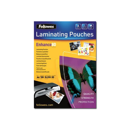 Fellowes | Laminating Pouch PREMIUM | A4 | Clear | Enhance 80 Micron thickness, 216x303 mm - A4, 100 pcs; Unique directional arrow quality mark disappears when laminated.