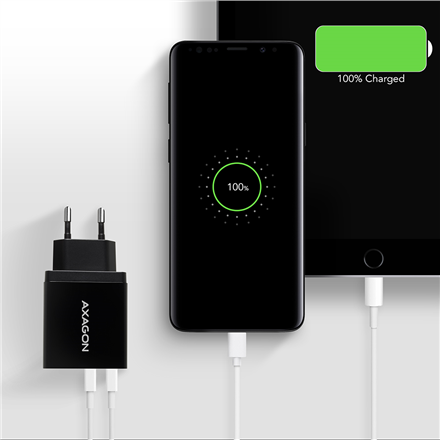 AXAGON Dual wallcharger 240V/2x USB port QC3.0/AFC/FCP and 5V-1.2A, 24W | ACU-QS24