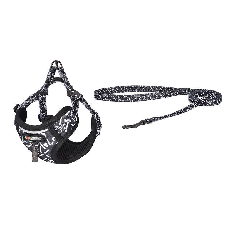 Dogness walking set leash 1,5m+harness for dog (black and white) - Product Image 1