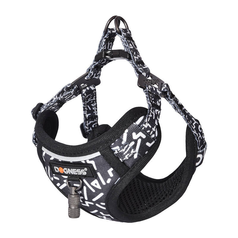 Dogness walking set leash 1,5m+harness for dog (black and white) - Product Image 2