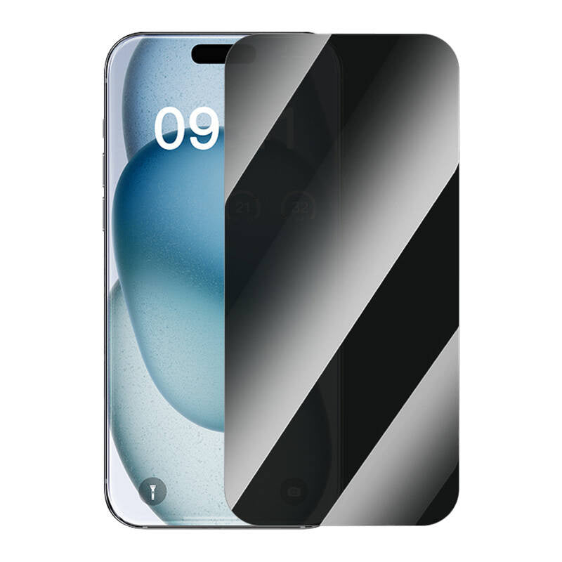 Privacy Tempered Glass Baseus Superior for iPhone 15 + 2x cleaning kit and EasyStick (clear) - Product Image 1