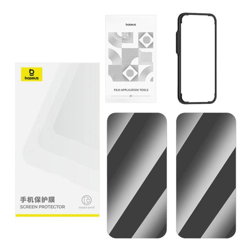 Privacy Tempered Glass Baseus Superior for iPhone 15 + 2x cleaning kit and EasyStick (clear) - Product Image 2