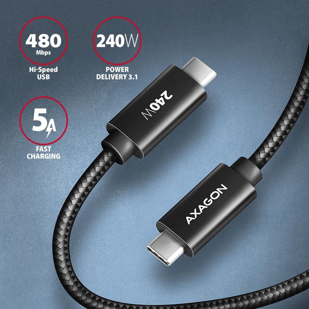 CABLE USB-C TO USB-C 2M 240W/BRAID BLK BUCM2-CM20AB AXAGON