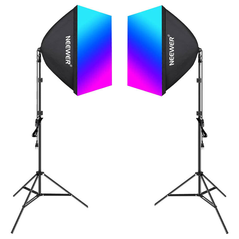Kit Neewer NK800 two softboxes + bulbs RGB 24W 2700-6500K + tripods + barndoors - Image 1