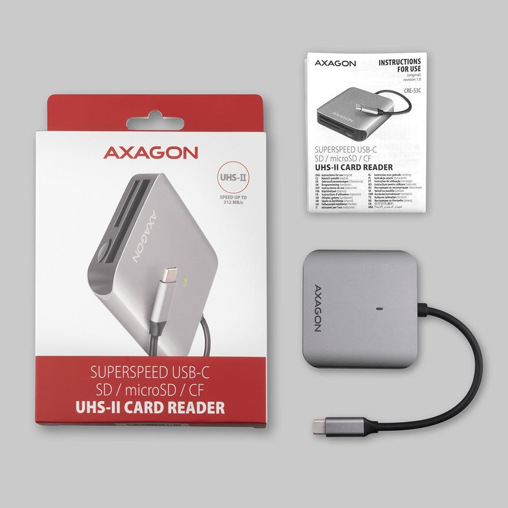 MEMORY READER USB-C 3-SLOT/SD/MICROSD/CF CRE-S3C AXAGON