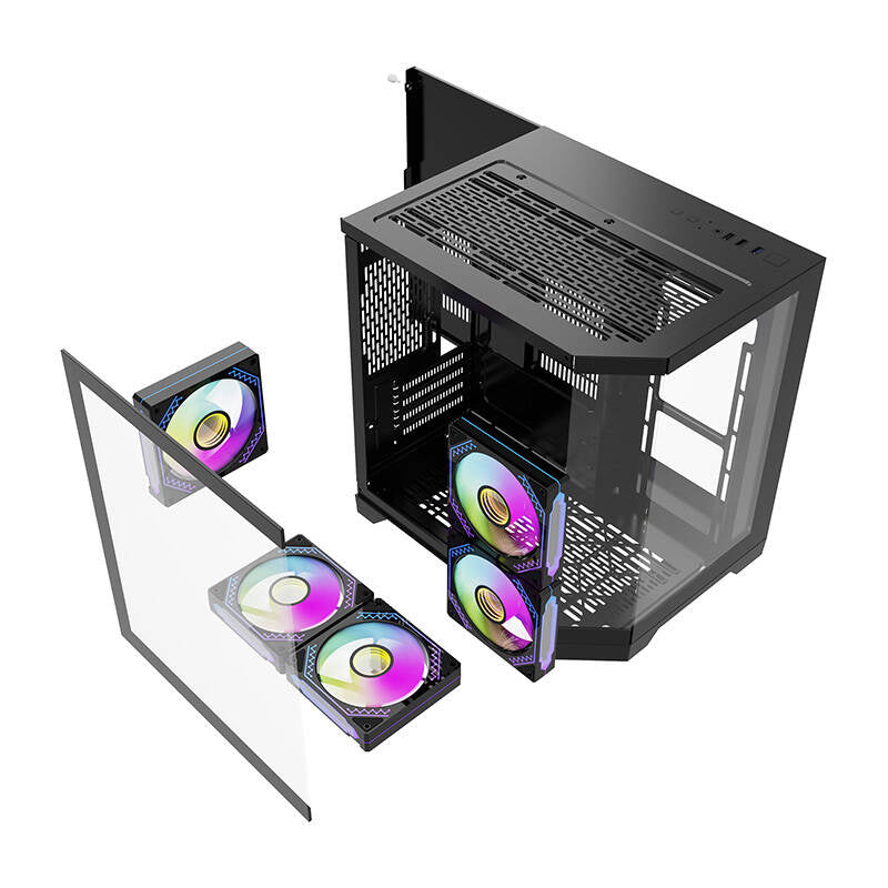 Darflash FT350 Computergehäuse + 5 aRGB-Lüfter (schwarz)
