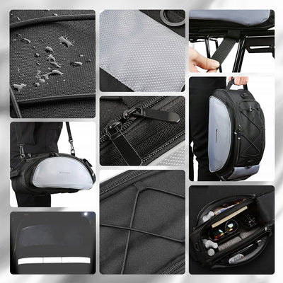 Wozinsky Bike Pannier Bag with Shoulder Strap 13L Black (WBB1BK)