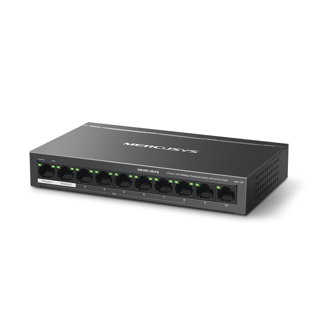 Switch MERCUSYS Desktop/pedestal 10x10Base-T / 100Base-TX PoE+ ports 8 MS110P