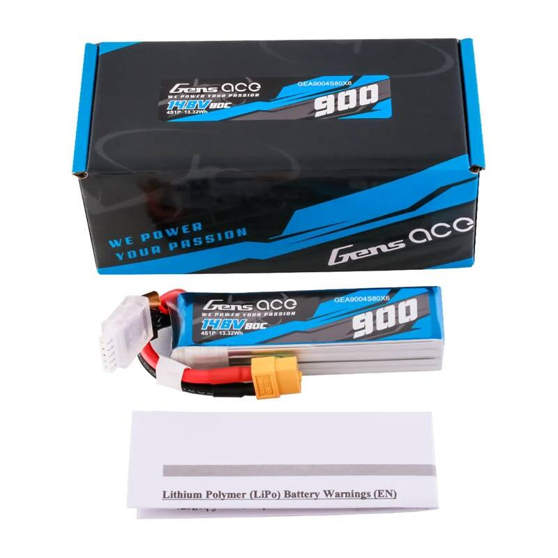 Lipo Gens Ace 900 mAh 14,8 V 80C 4S1P-Akku mit XT60-Anschluss