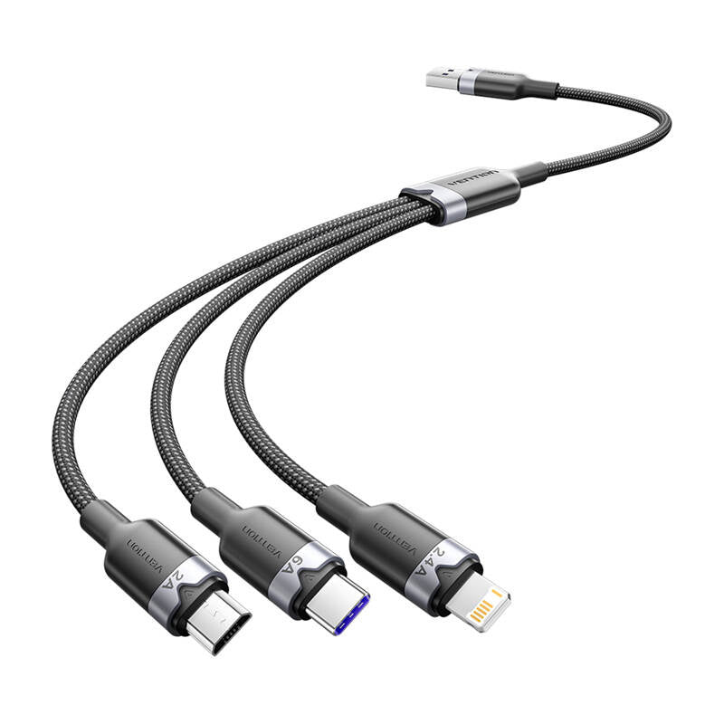 USB 2.0 A to 3-in-1 6A cable Vention CTRBG 1.5M (black)