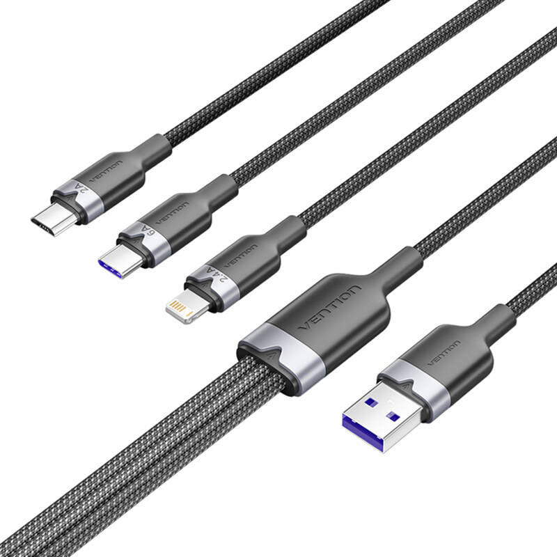 USB 2.0 A to 3-in-1 6A cable Vention CTRBG 1.5M (black)