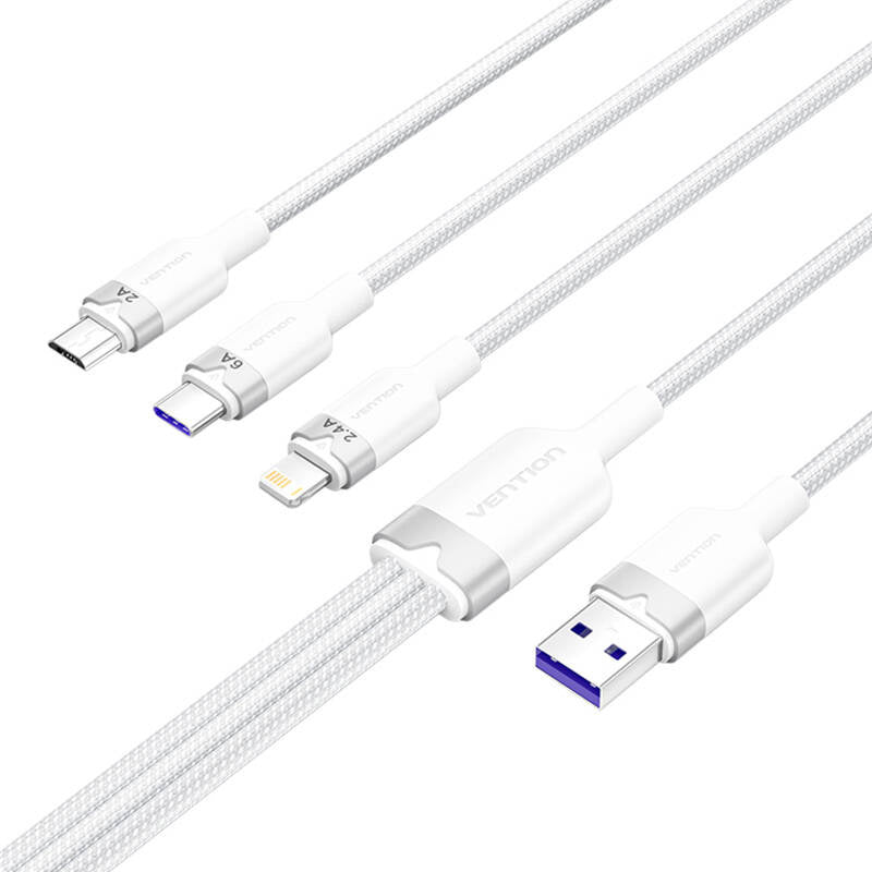 USB 2.0 A to 3-in-1 6A cable Vention CTRWG 1.5M (white) - Product Image 2