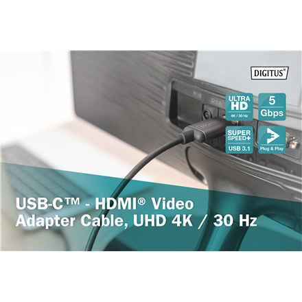 Digitus | USB Type-C to HDMI Adapter | DA-70821 | Black | USB Type-C | 1.8 m