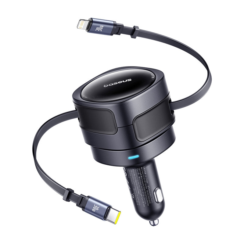 Baseus Enjoyment Max car charger with USB-C+Lightning cables 60W Black - Product Image 1