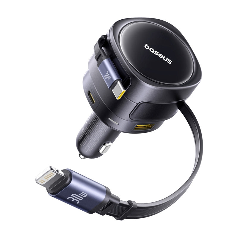 Baseus Enjoyment Max car charger with USB-C+Lightning cables and USB-A+USB-C ports 90W Black - Product Image 2