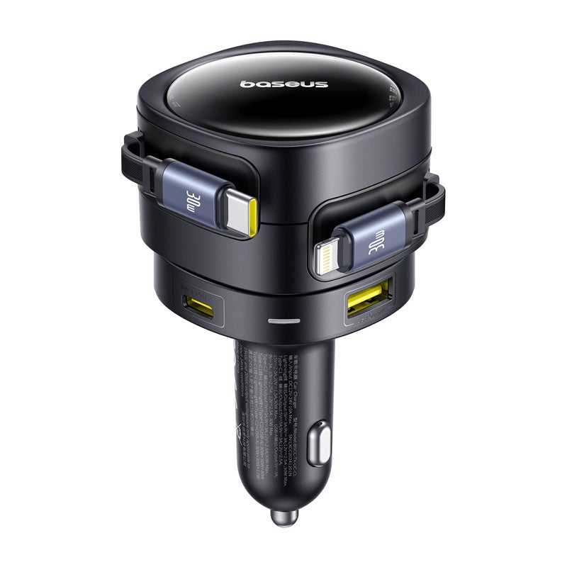 Baseus Enjoyment Max car charger with USB-C+Lightning cables and USB-A+USB-C ports 90W Black - Product Image 3