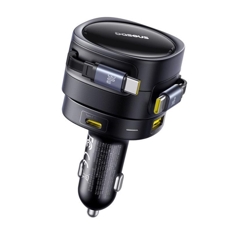 Baseus Enjoyment Max car charger with USB-C+USB-C cables and USB-A+USB-C ports 90W Black - Product Image 3