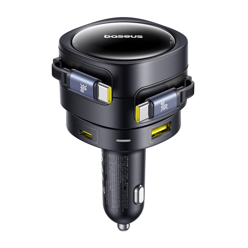Baseus Enjoyment Max car charger with USB-C+USB-C cables and USB-A+USB-C ports 90W Black - Product Image 4