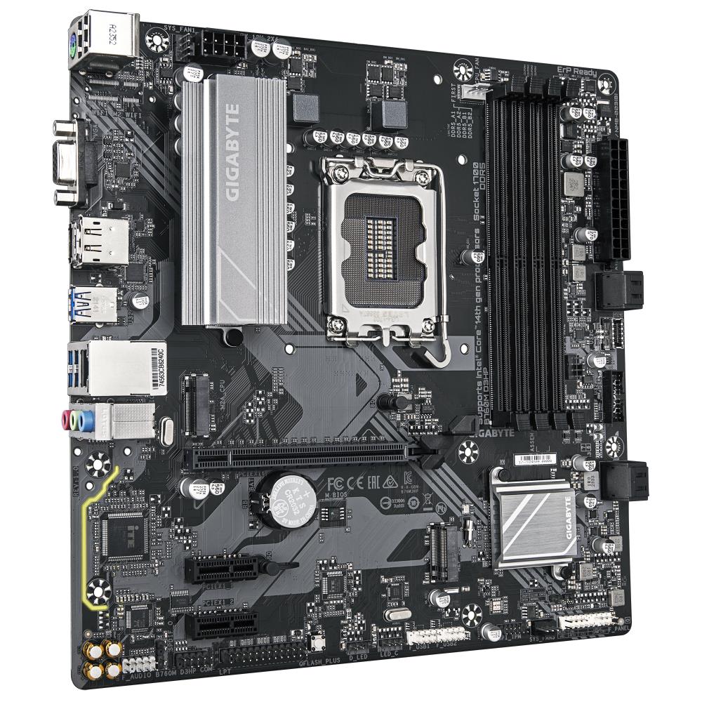 Mainboard GIGABYTE Intel B760 Express LGA1700 Micro-ATX Memory DDR5 Memory slots 4 2xPCI-Express 3.0 1x 1xPCI-Express 4.0 16x 2xM.2 1x15pin D-sub 1xHDMI 1xDisplayPort 2xUSB 2.0 5xUSB 3.2 1xUSB-C 1xPS/2 1xRJ45 3xAudio port B760MD3HP1.0