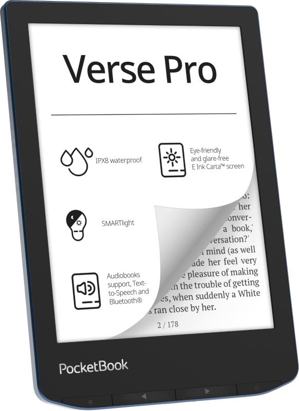 E-Reader POCKETBOOK Verse Pro 6" 1072x1448 1xUSB-C Wireless LAN Bluetooth Azure PB634-A-WW