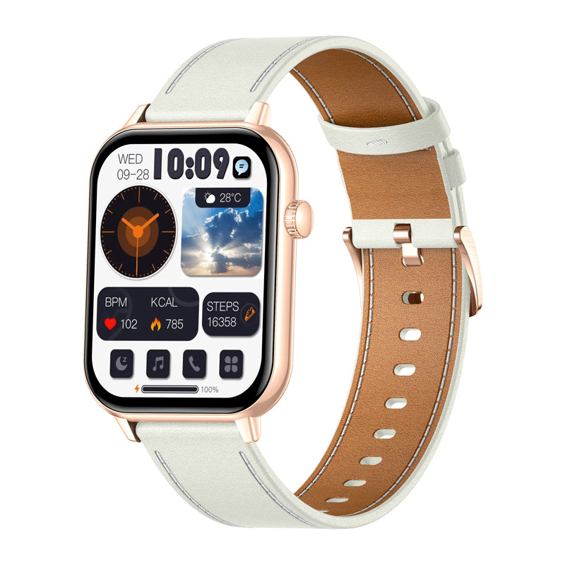 COLMI C28 Smartwatch in Gold with a White Leather Strap - Image 2