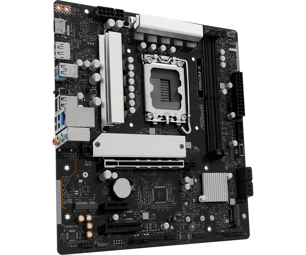 Mainboard ASROCK Intel B860 Express LGA1851 Micro-ATX Memory DDR5 Memory slots 2 1xPCI-Express 4.0 1x 1xPCI-Express 4.0 4x 1xPCI-Express 4.0 16x 1xM.2 1xHDMI 1xDisplayPort 1xAudio-In 1xAudio-Out 1xMicrophone 2xUSB 2.0 3xUSB 3.2 1xUSB-C 1xRJ45 B860M-X