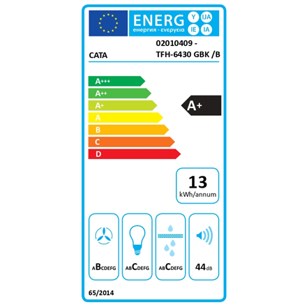CATA Hood | TFH 6430 GBK | Telescopic | Energy efficiency class A+ | Width 59.8 cm | 391.5 m³/h | Electronic | LED | Bla